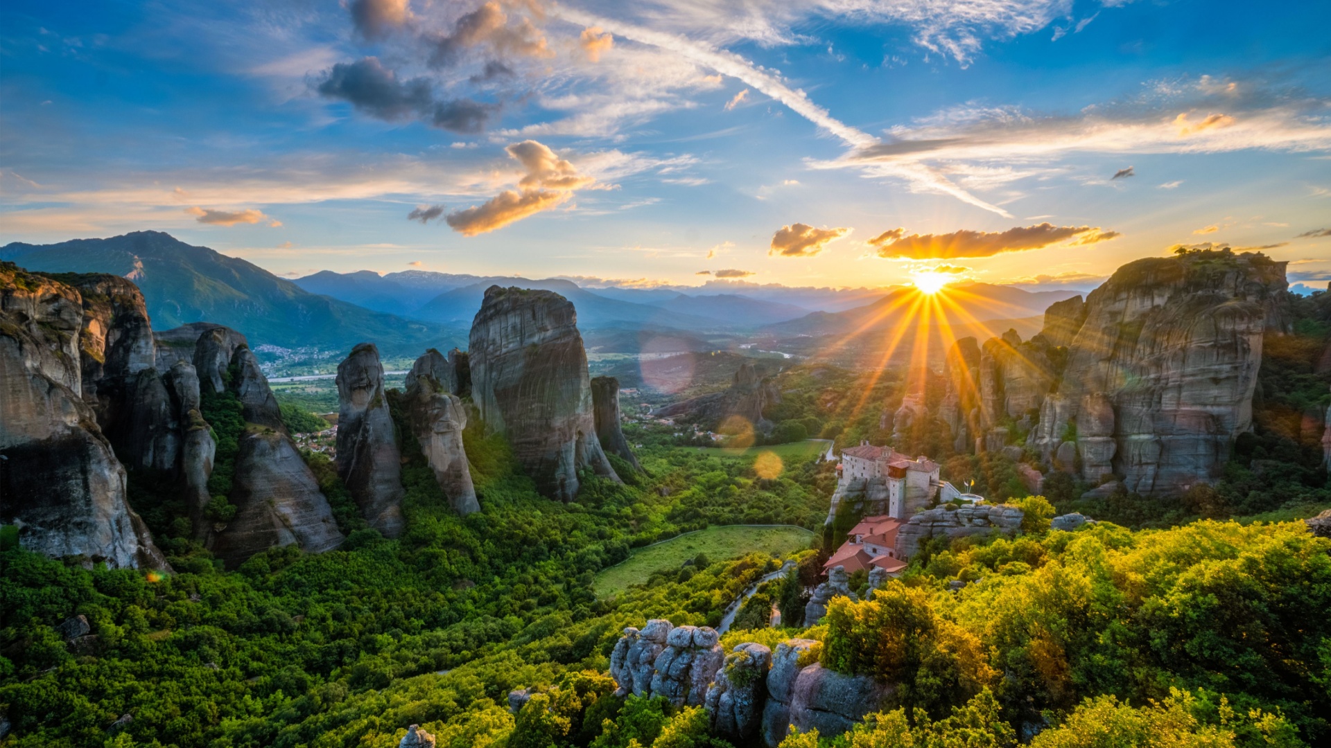 Kalambaka-meteora, Greece — Meteora Sunset Trees Rocks TGR